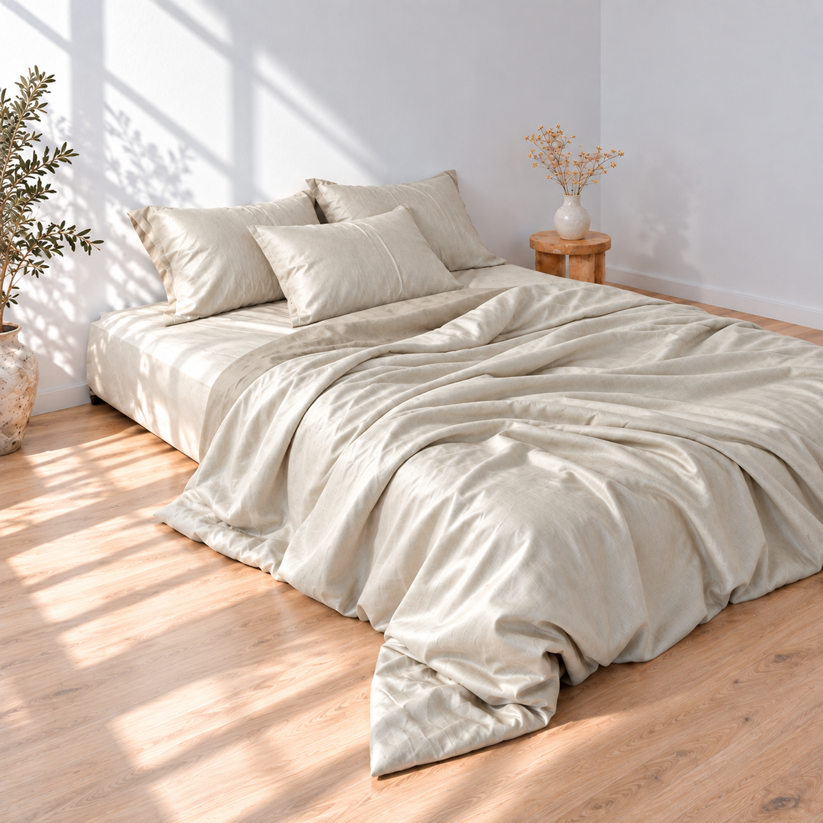 Smoke Bamboo Linen Duvet Cover Set – 4-Piece Bed Linen | 45% Linen 55% Bamboo Rayon | 165 GSM