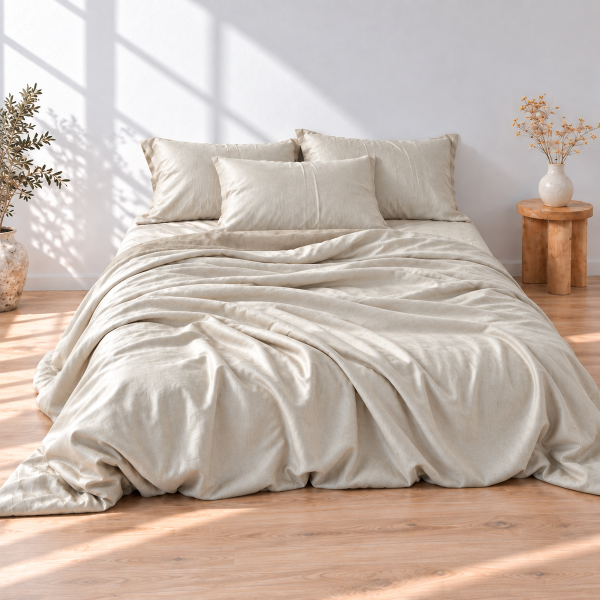 Smoke Bamboo Linen Duvet Cover Set – 4-Piece Bed Linen | 45% Linen 55% Bamboo Rayon | 165 GSM