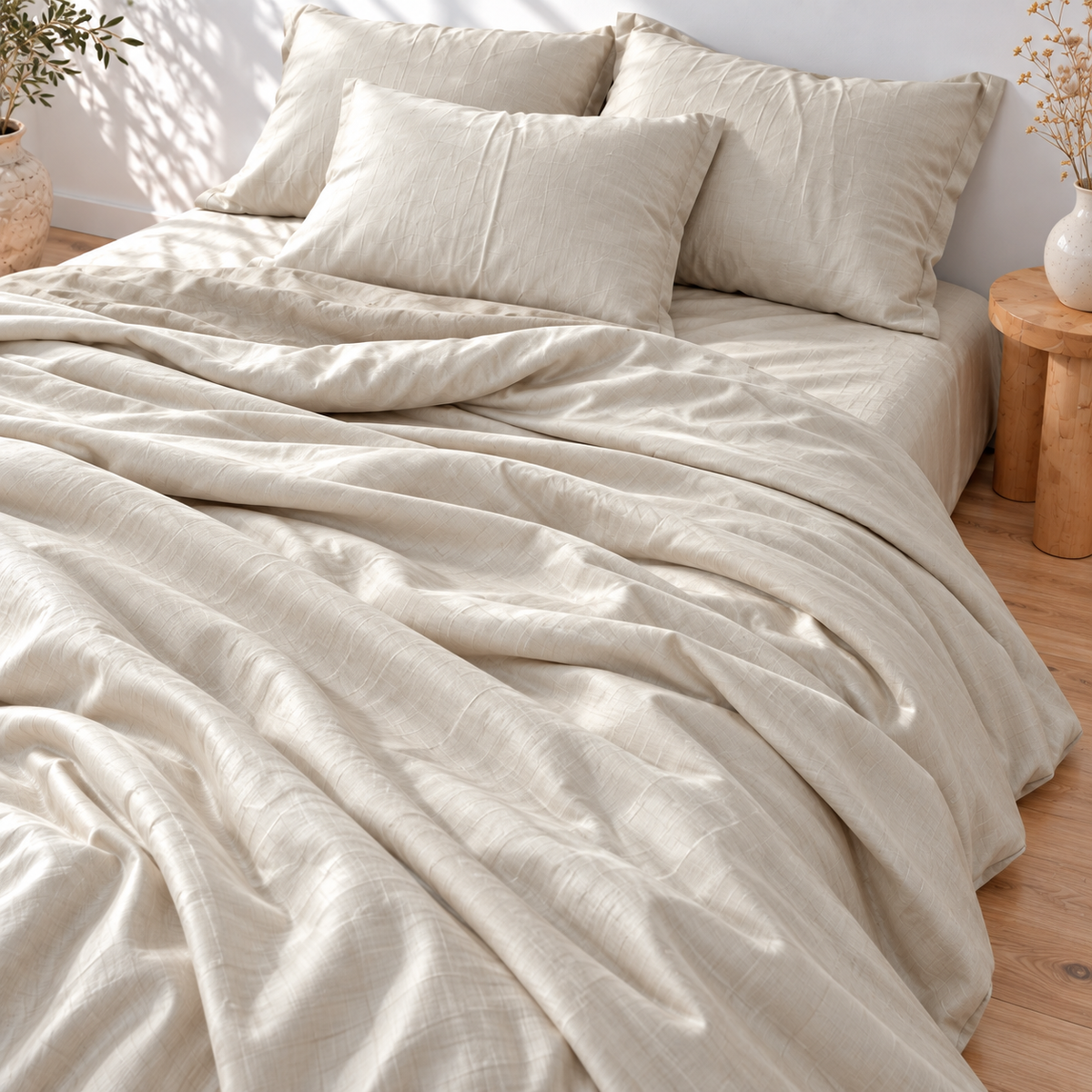 Smoke Bamboo Linen Duvet Cover Set – 4-Piece Bed Linen | 45% Linen 55% Bamboo Rayon | 165 GSM