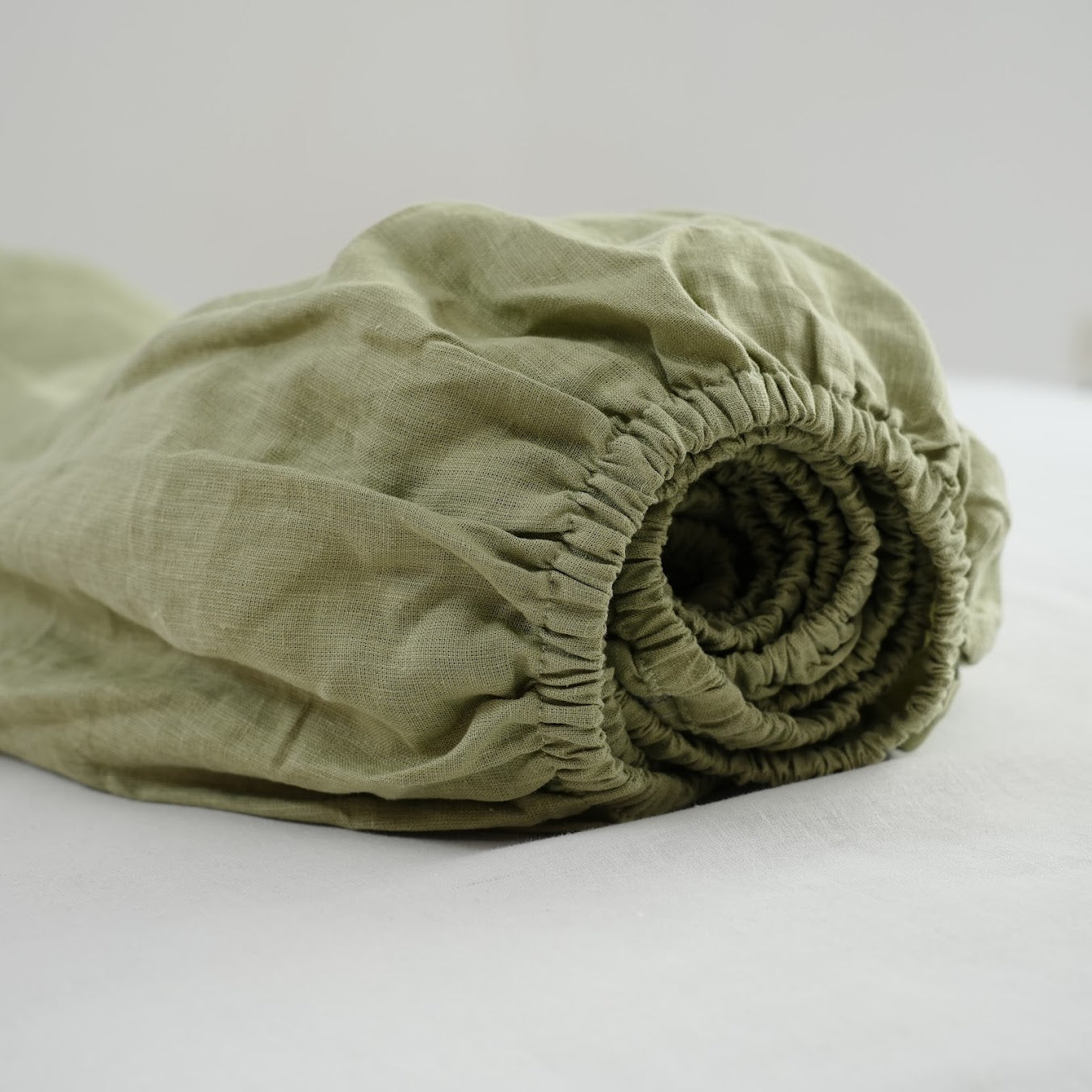 Avocado Green French Linen Fitted Sheet | Premium Linen Bedding