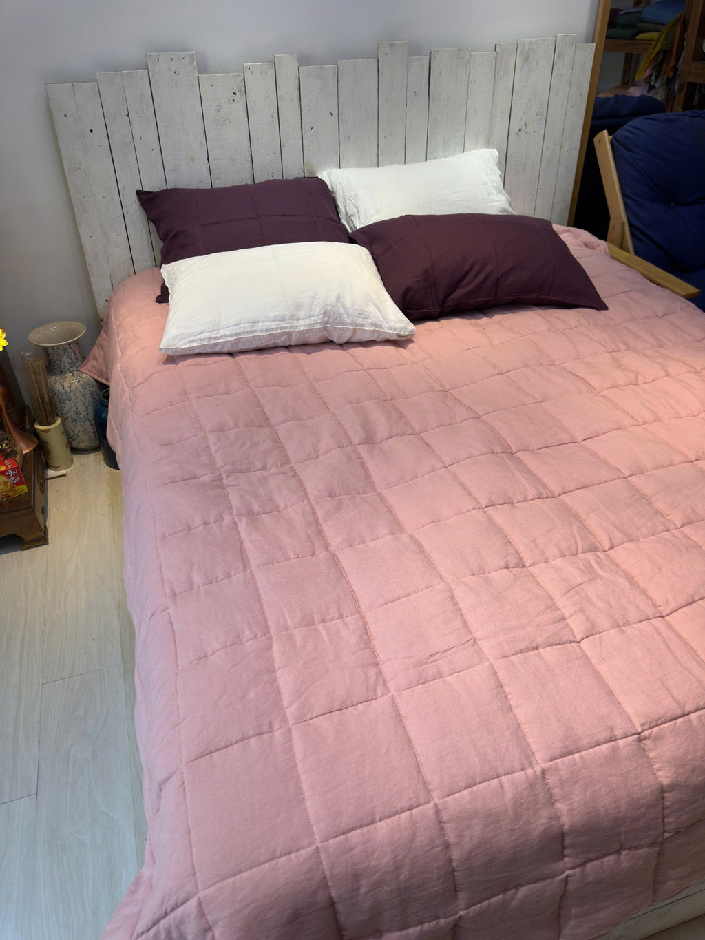 Dusty Pink French Linen Quilted Blanket