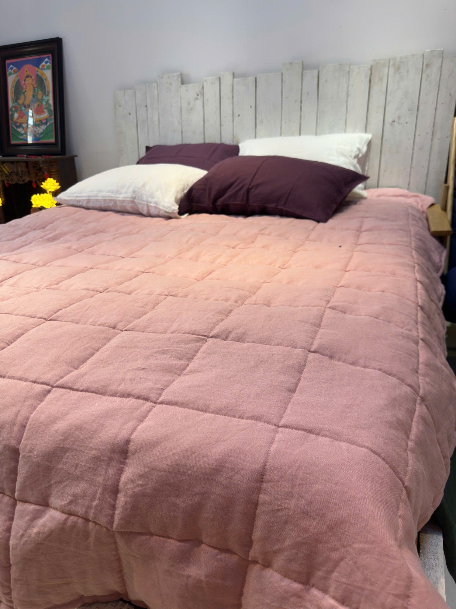 Dusty Pink French Linen Quilted Blanket