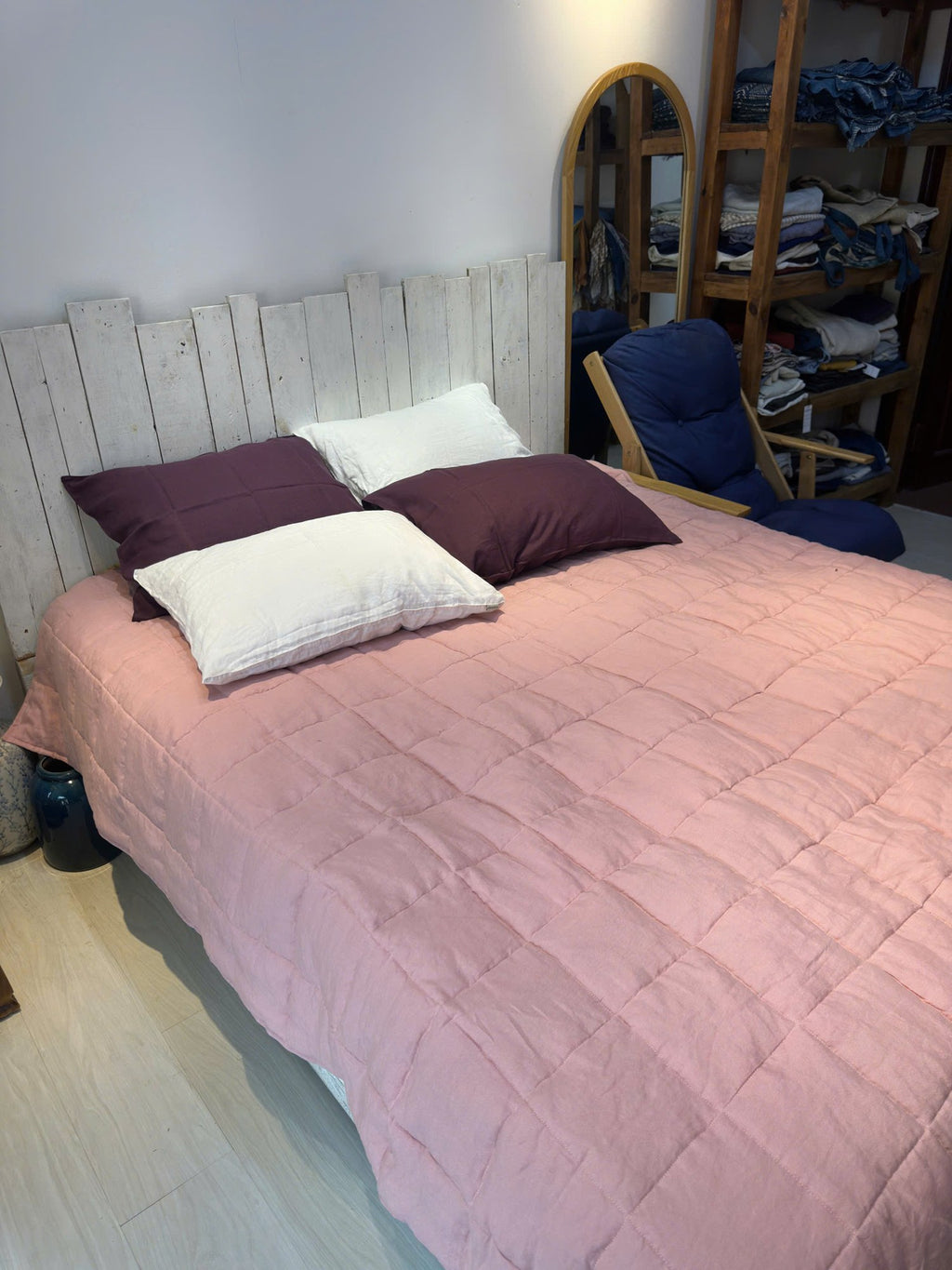 Dusty Pink French Linen Quilted Blanket