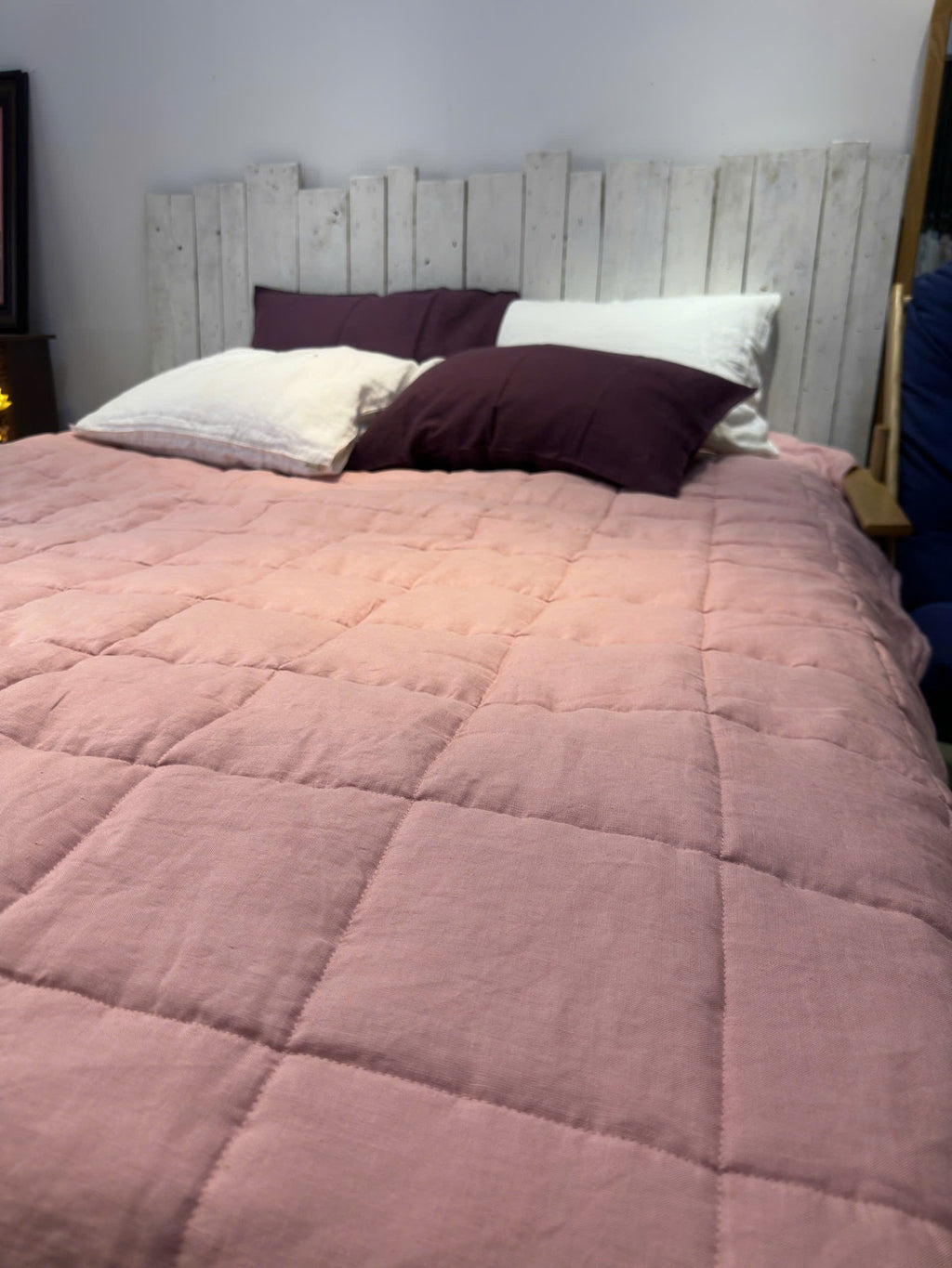 Dusty Pink French Linen Quilted Blanket