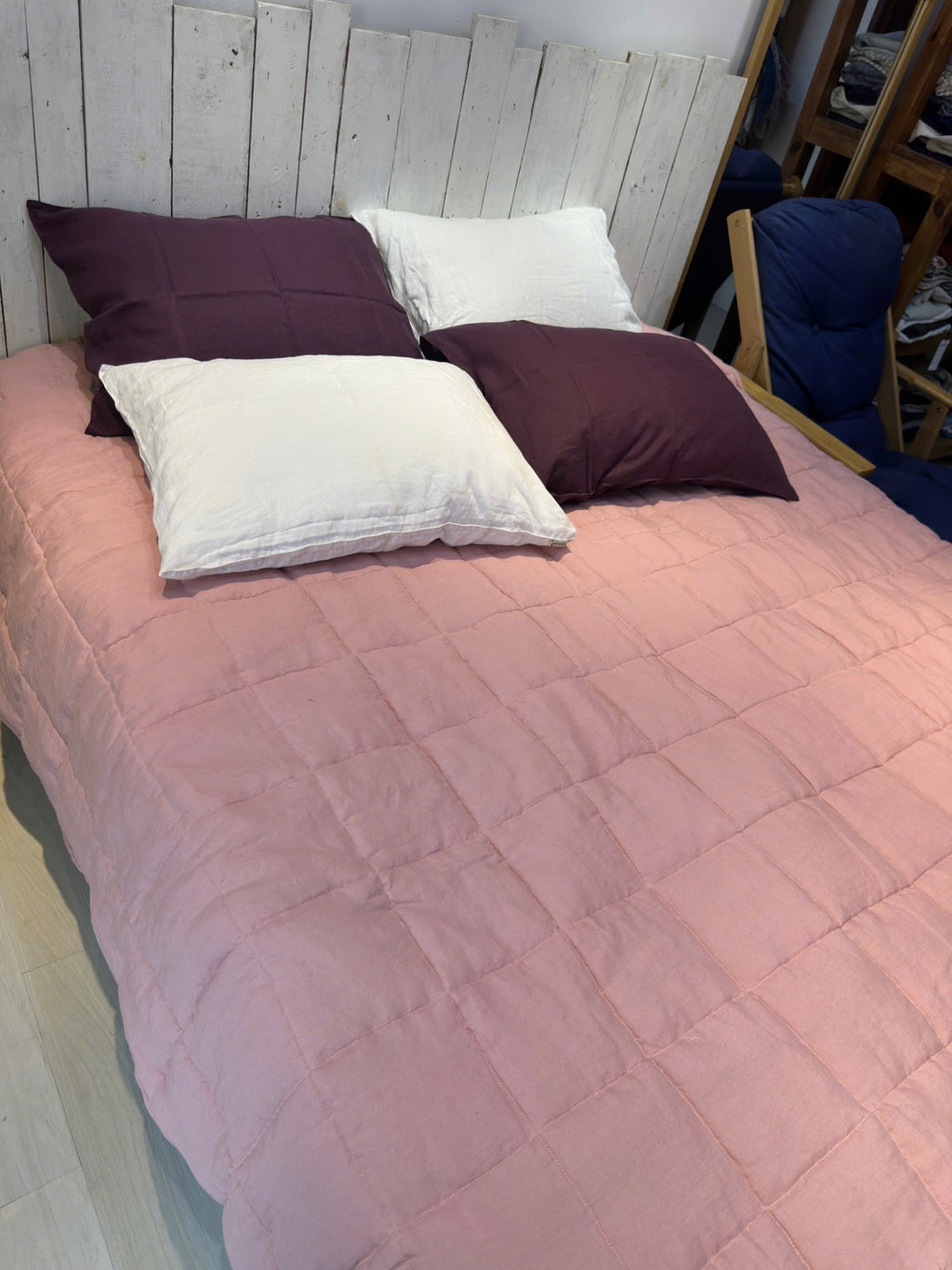 Dusty Pink French Linen Quilted Blanket
