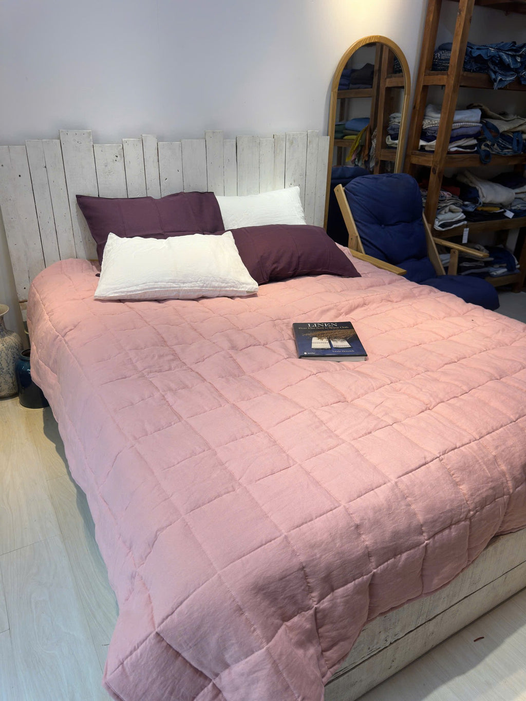 Dusty Pink French Linen Quilted Blanket
