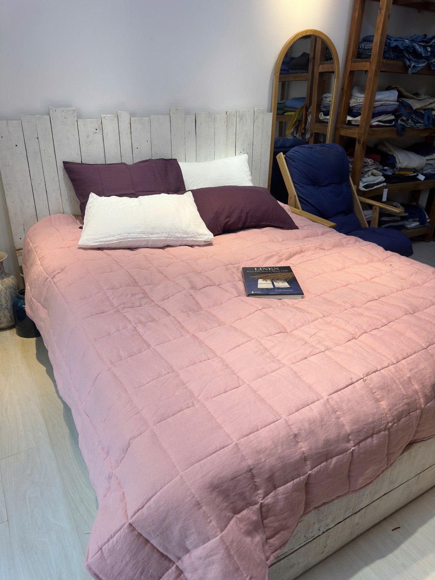 Dusty Pink French Linen Quilted Blanket