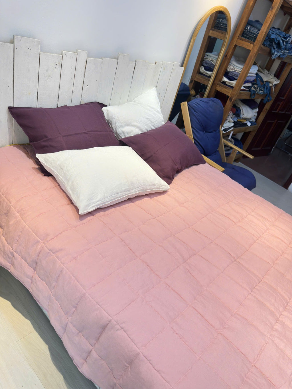 Dusty Pink French Linen Quilted Blanket