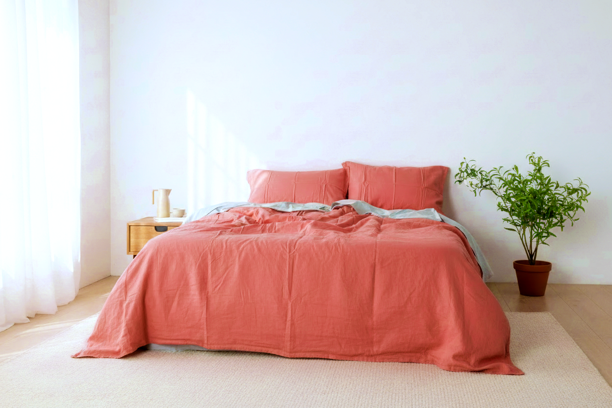 Salmon Bamboo Linen Duvet Cover Set – 4-Piece | 45% Linen 55% Bamboo Rayon | 165 GSM