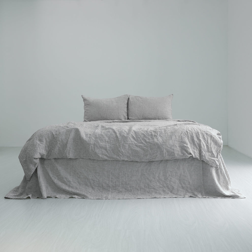 Gray Striped French Linen Top Sheet | 100% Linen Flat Sheet