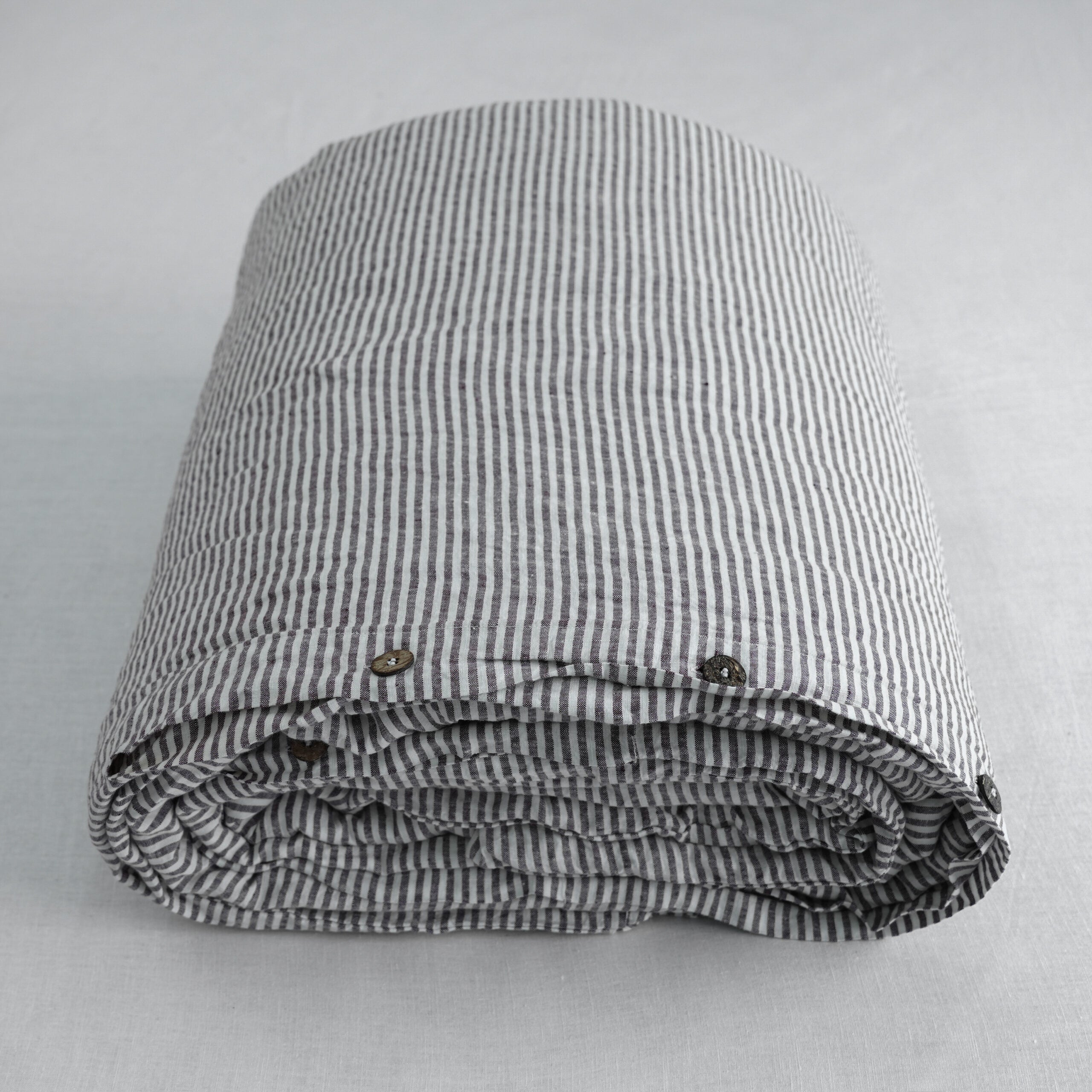 Coffee Striped French Linen Duvet Cover+2 Pillowcases Set | Yarn-Dyed | Handmade