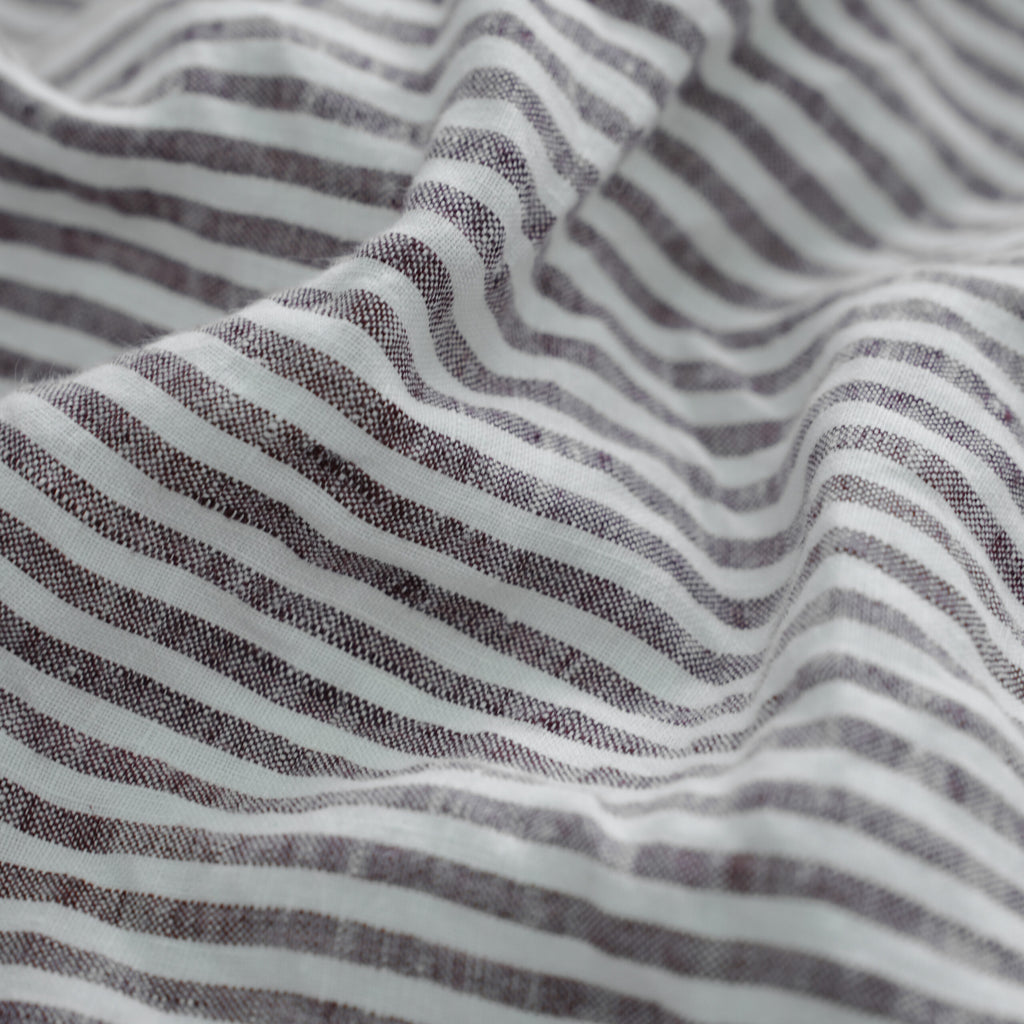 Coffee Striped French Linen Duvet Cover+2 Pillowcases Set | Yarn-Dyed | Handmade