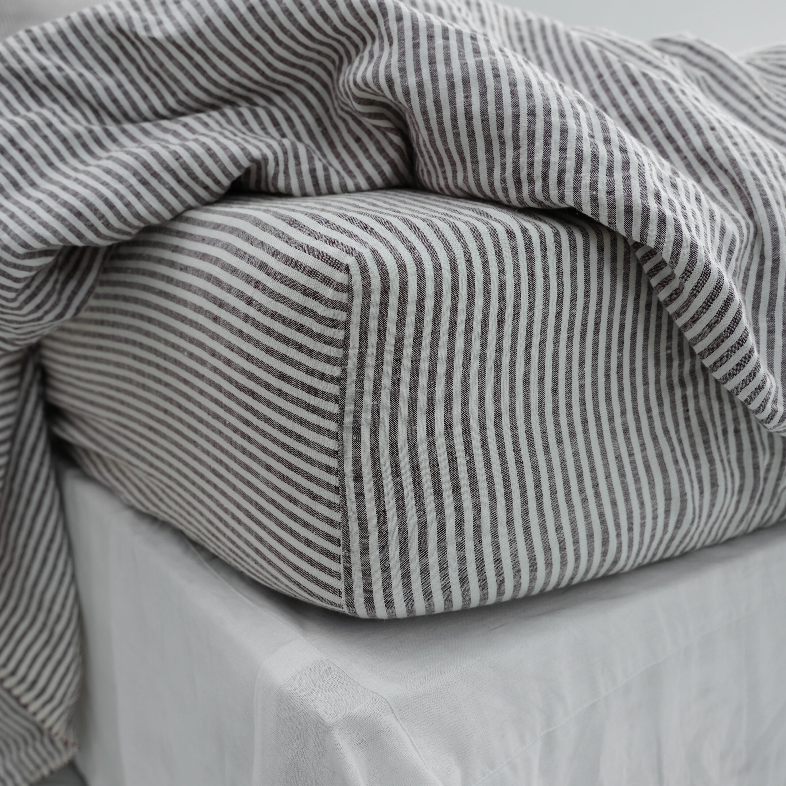 Striped Coffee French Linen Fitted Sheet - Yarn-Dyed Deep Pocket