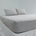 Striped Coffee French Linen Fitted Sheet Set - Yarn-Dyed with 2 Pillowcases