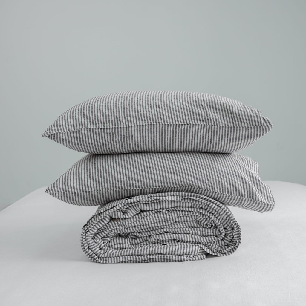 Striped Coffee French Linen Fitted Sheet - Yarn-Dyed Deep Pocket