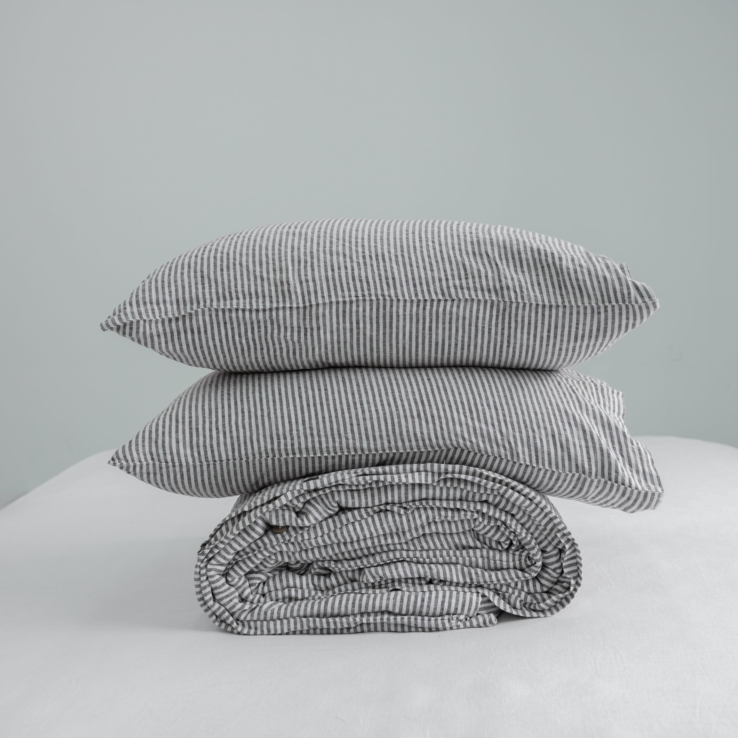 Gray Striped French Linen Top Sheet | 100% Linen Flat Sheet