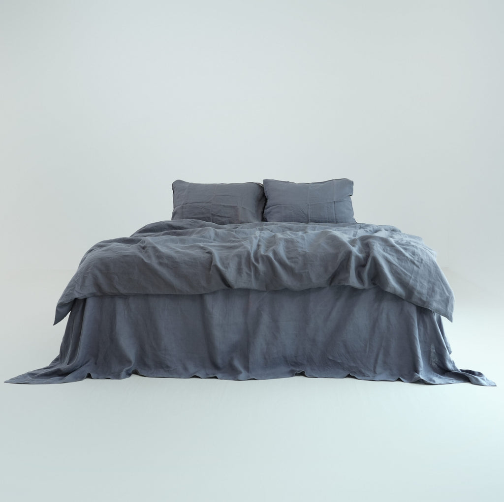Dark Gray French Linen Fitted Sheet Set - Deep Pocket with 2 Pillowcases