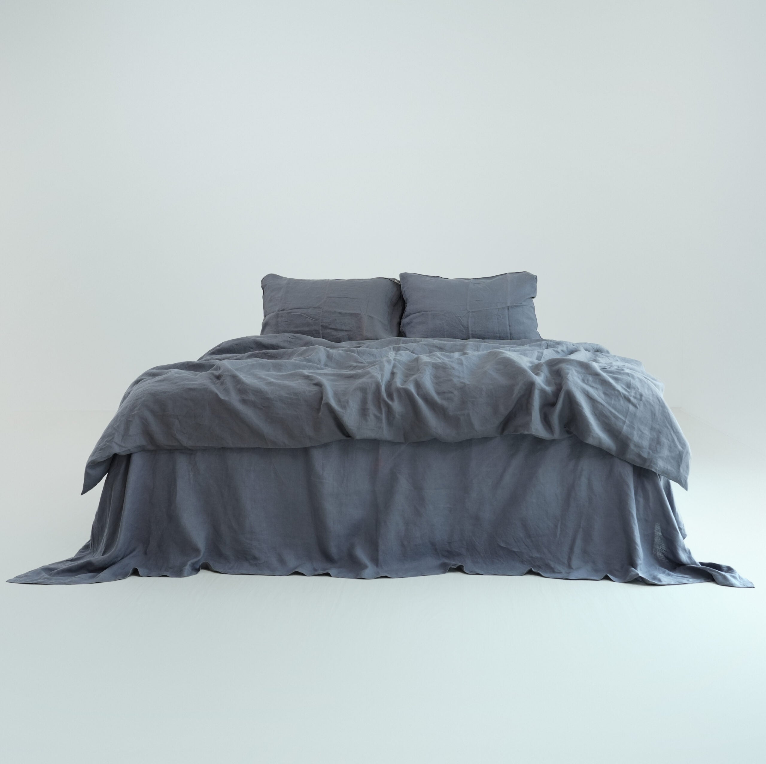 Dark Gray French Linen Fitted Sheet Set - Deep Pocket with 2 Pillowcases