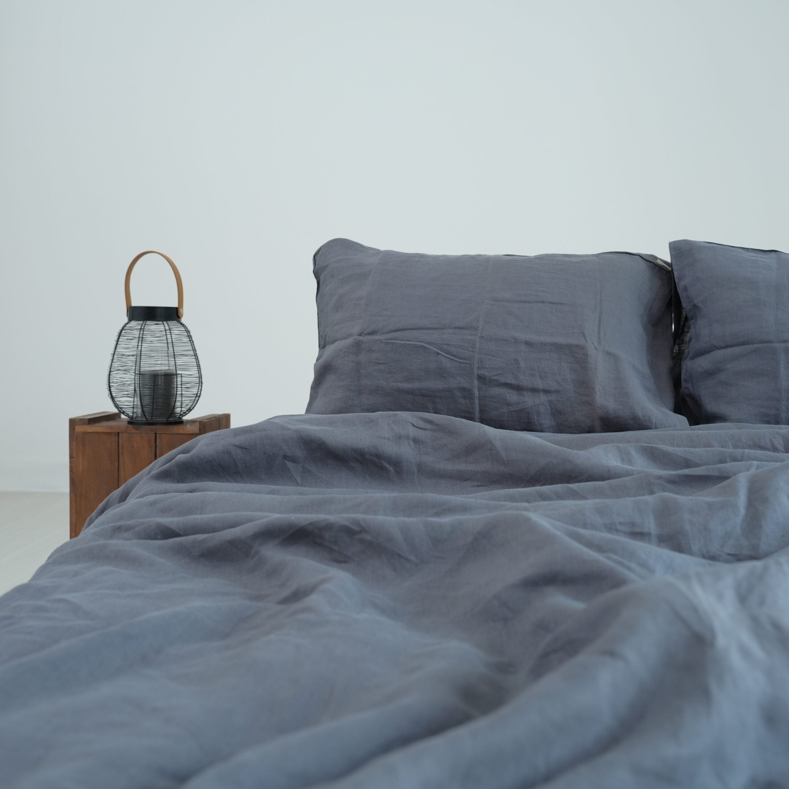 Dark Gray French Linen Fitted Sheet Set - Deep Pocket with 2 Pillowcases