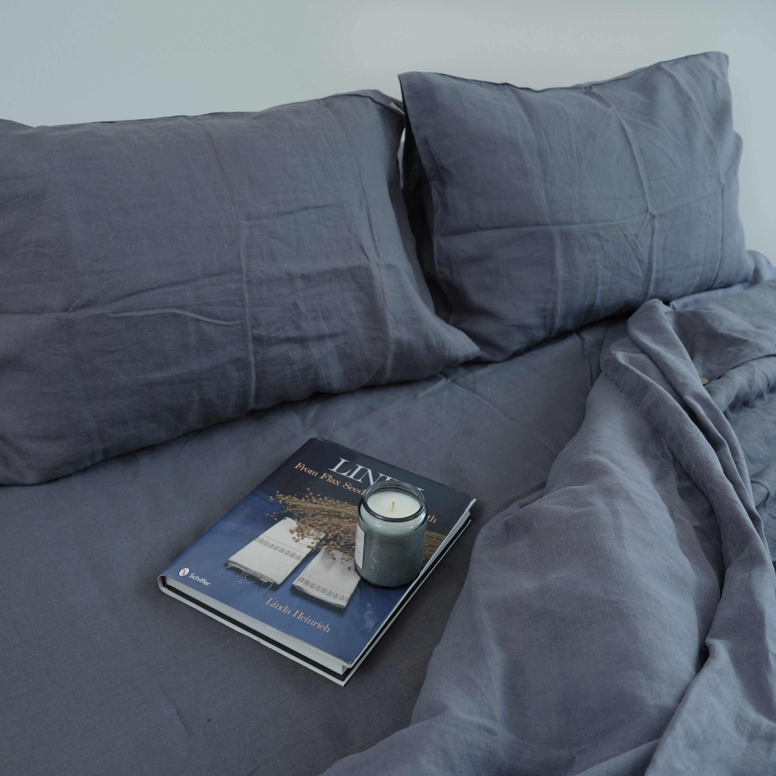 Dark Gray French Linen Fitted Sheet Set - Deep Pocket with 2 Pillowcases