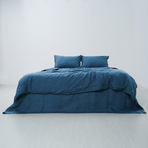 Azure French Linen Duvet Cover+2 Pillowcases Set - Plain Dyeing 36