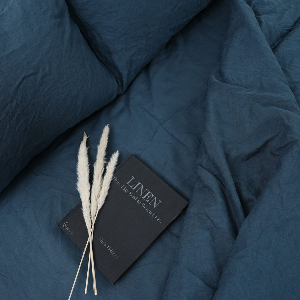 Azure French Linen Duvet Cover+2 Pillowcases Set - Plain Dyeing 36