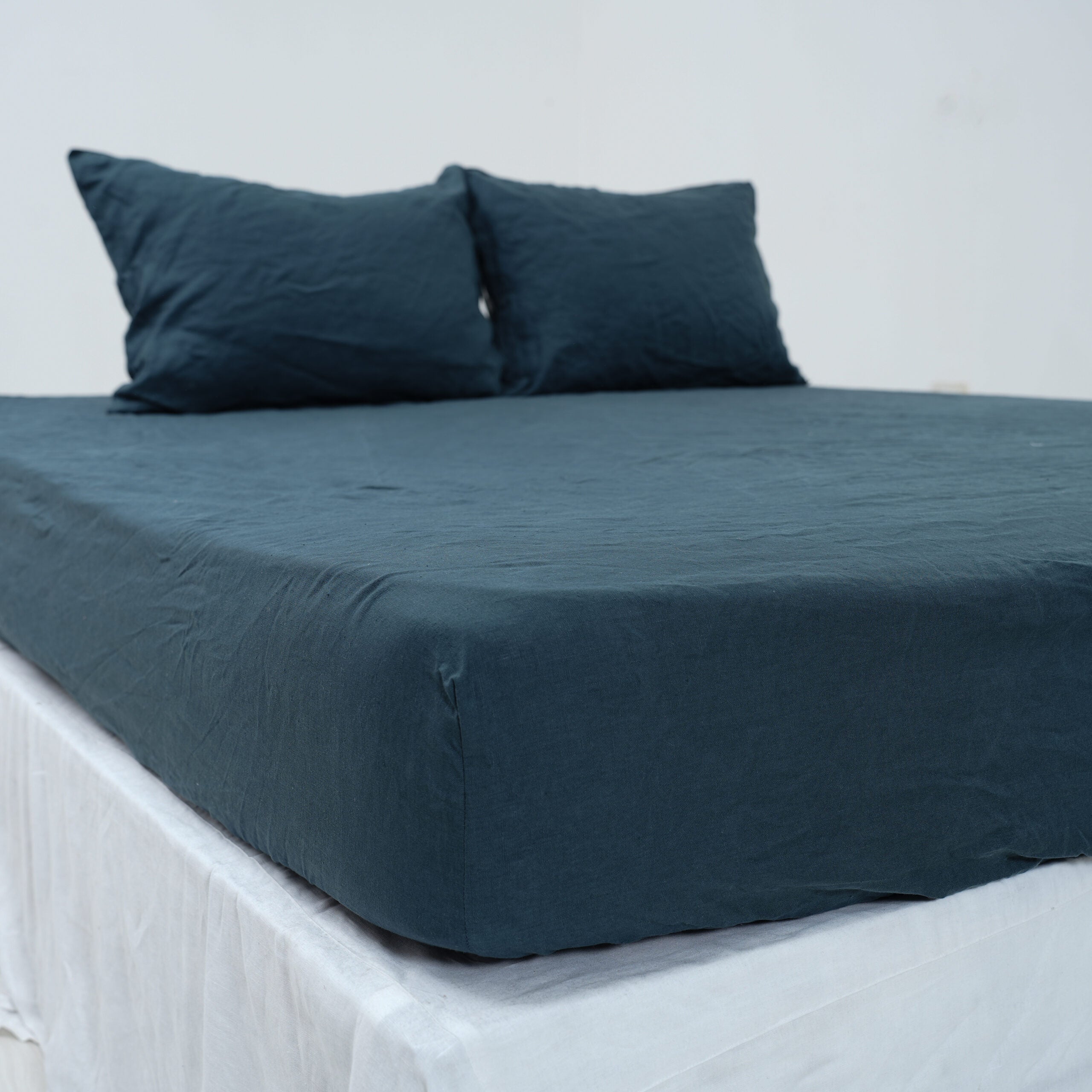 Azure French Linen Duvet Cover+2 Pillowcases Set - Plain Dyeing 36
