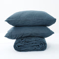 Azure French Linen Duvet Cover+2 Pillowcases Set - Plain Dyeing 36