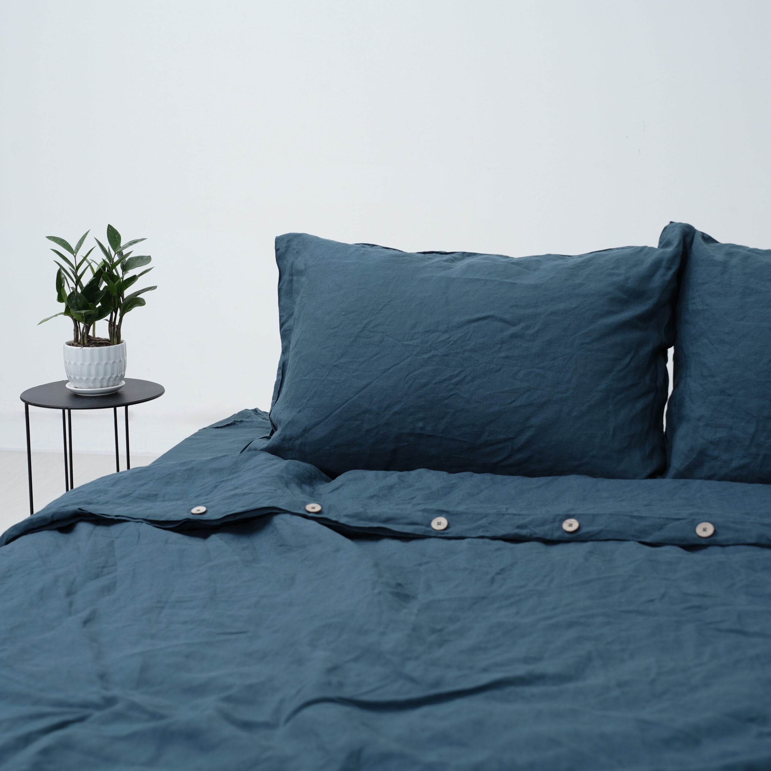 Azure French Linen Duvet Cover+2 Pillowcases Set - Plain Dyeing 36
