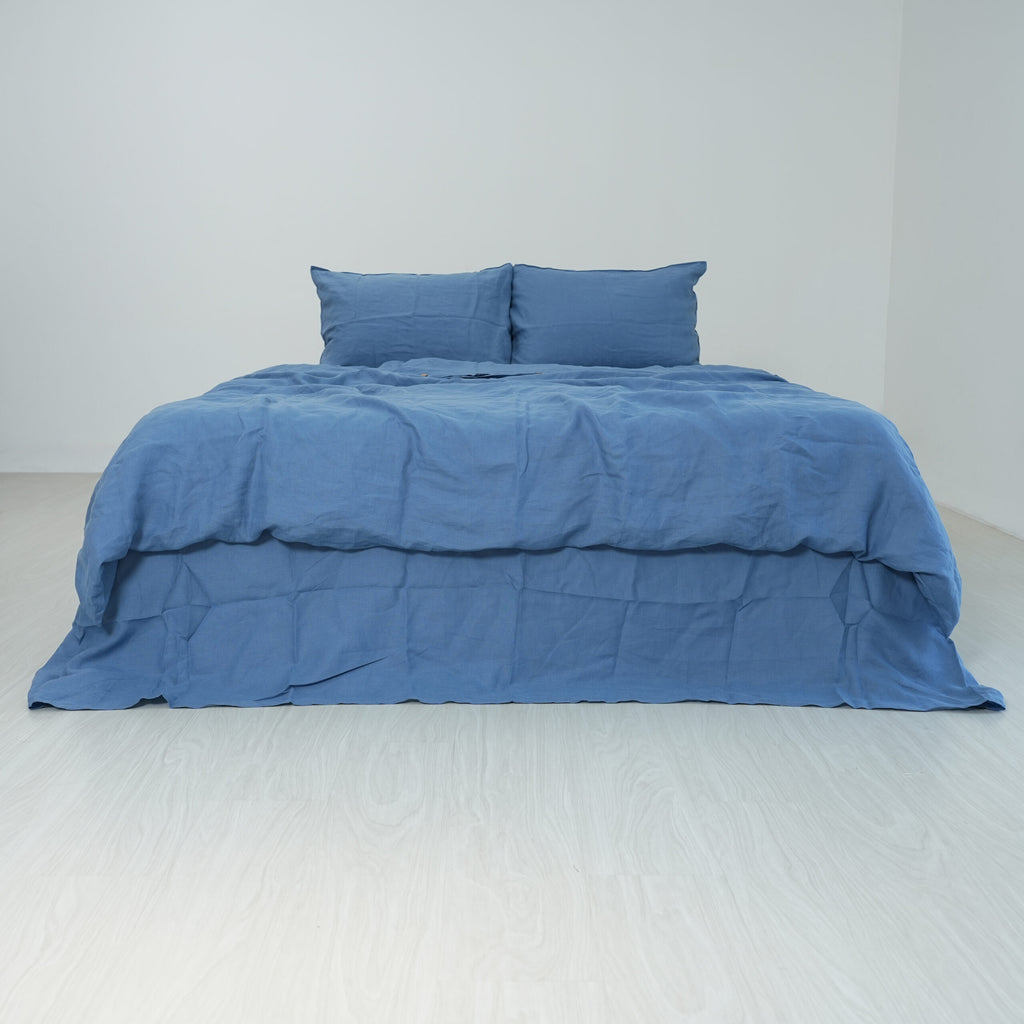 Denim French Linen Flat Sheet | 100% Linen Flat Sheet