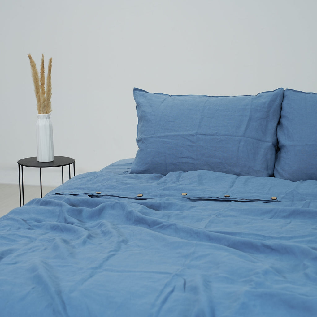 Denim French Linen Flat Sheet | 100% Linen Flat Sheet