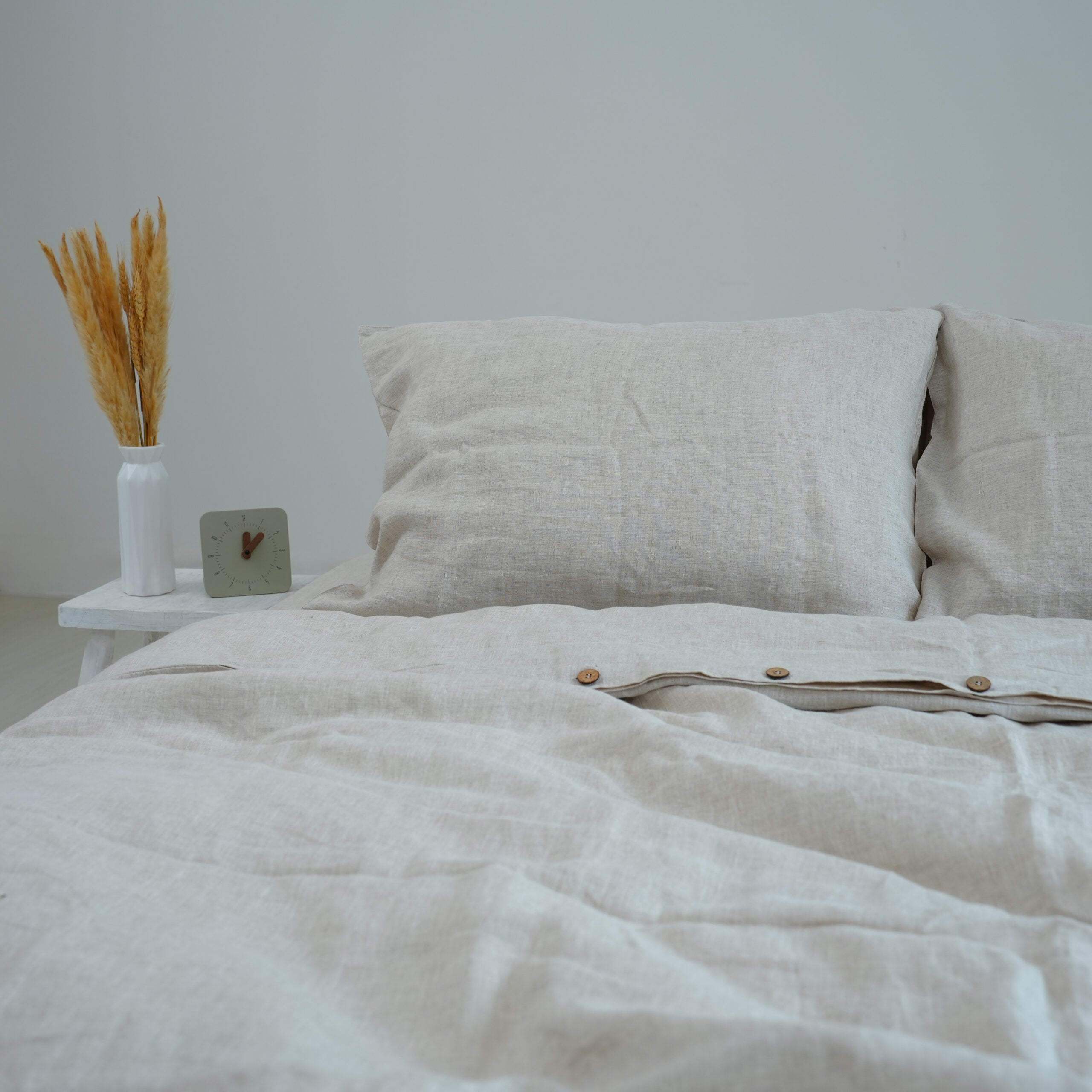 Flax French Linen Duvet Cover+2 Pillowcases Set - Plain Dyeing 07