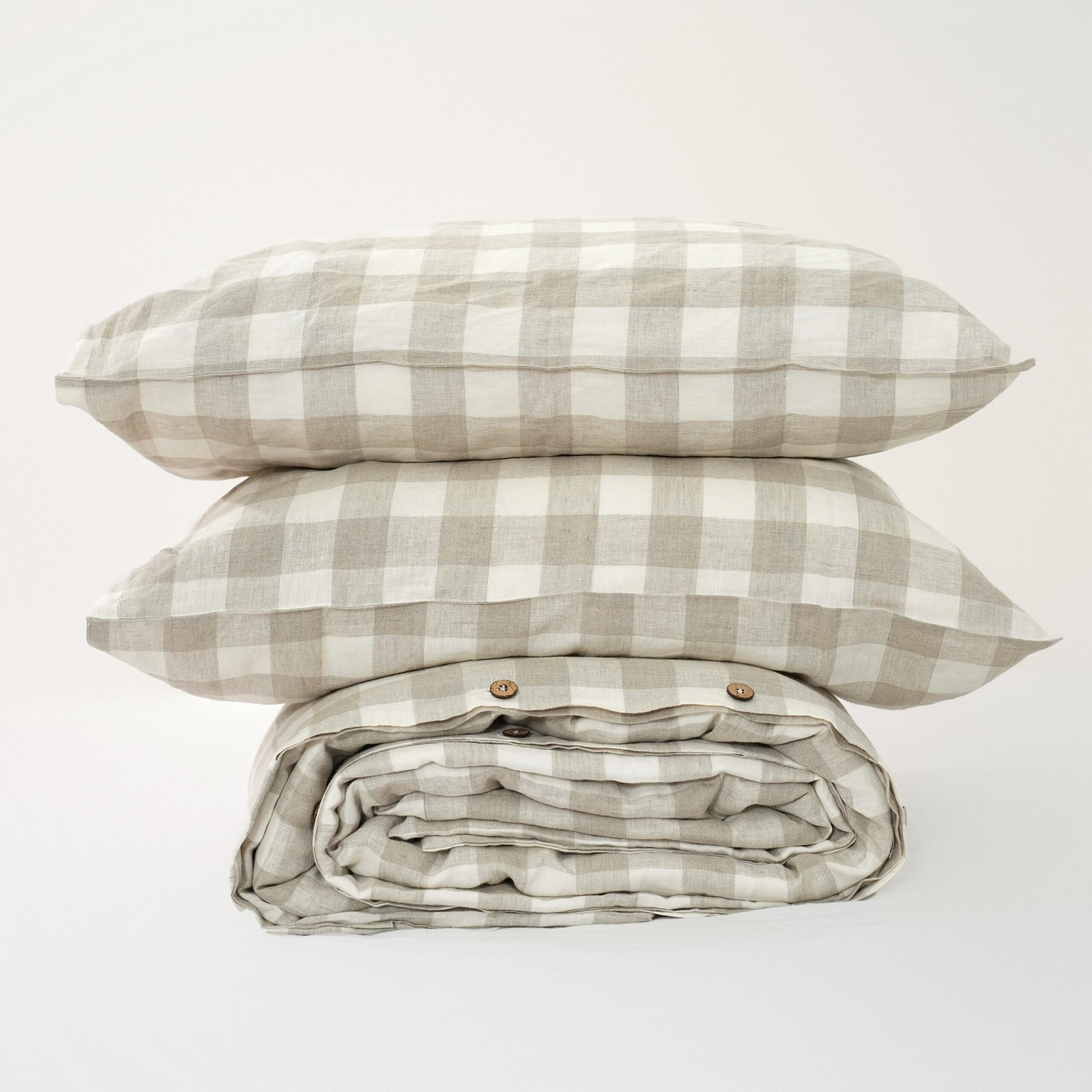 Grid French Linen Duvet Cover+2 Pillowcases Set - Yarn Dyeing 58