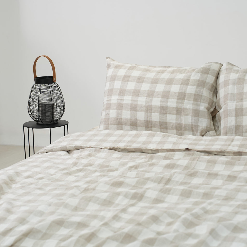 Grid French Linen Pillowcase | Yarn-Dyed | Handmade