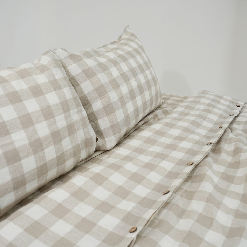 Grid French Linen Duvet Cover+2 Pillowcases Set - Yarn Dyeing 58