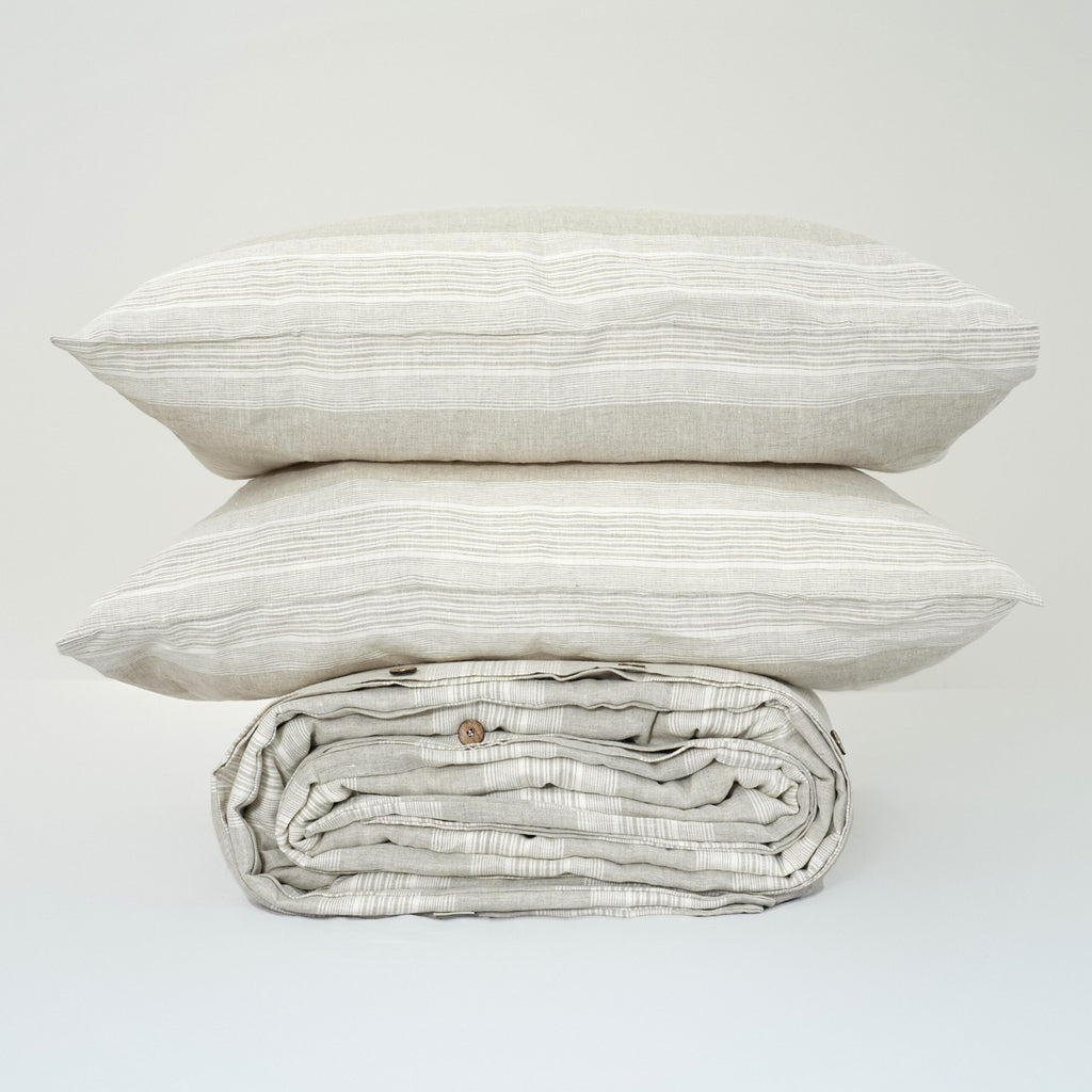 Big Striped French Linen Duvet Cover+2 Pillowcases Set - Yarn Dyeing 61