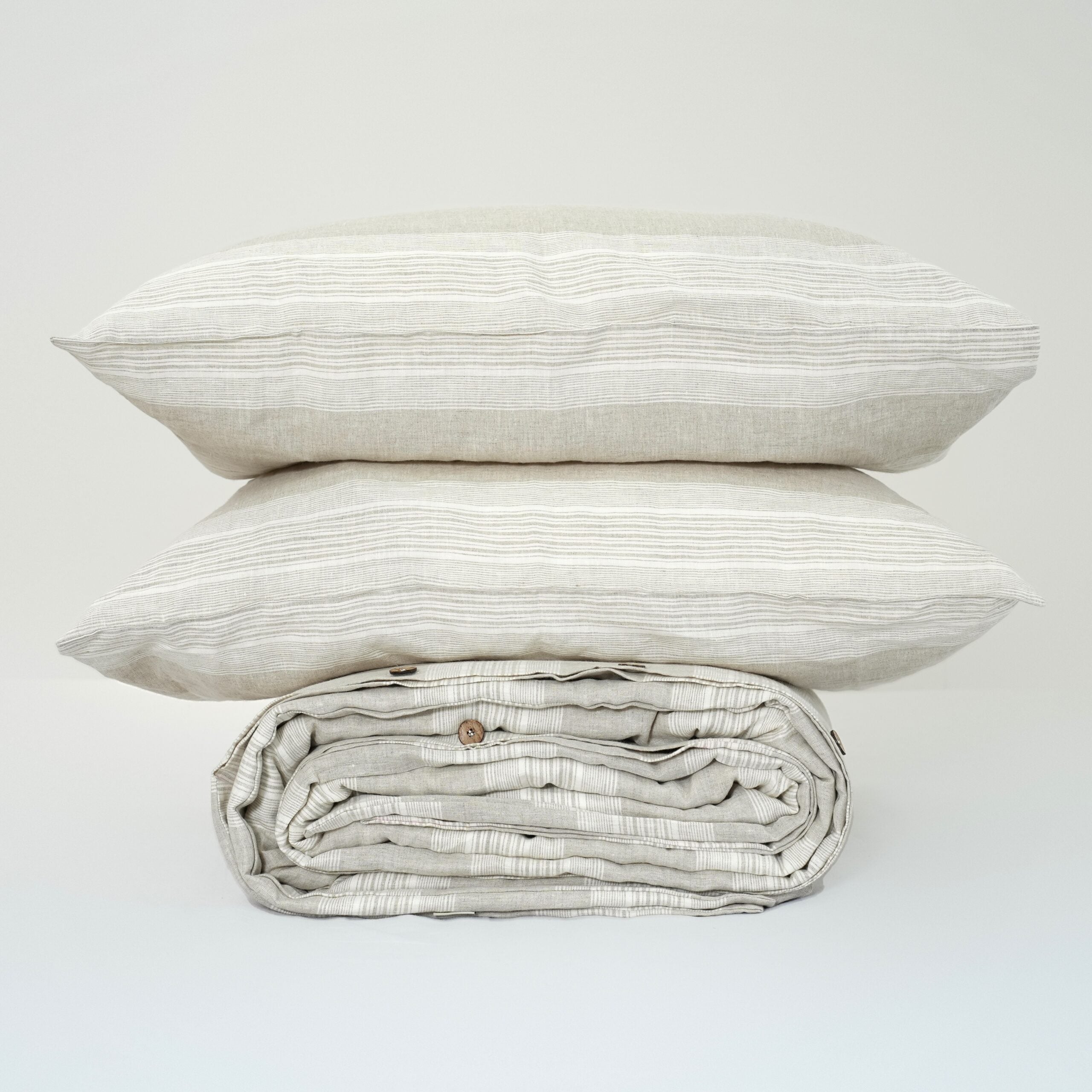 Big Striped French Linen Duvet Cover+2 Pillowcases Set - Yarn Dyeing 61