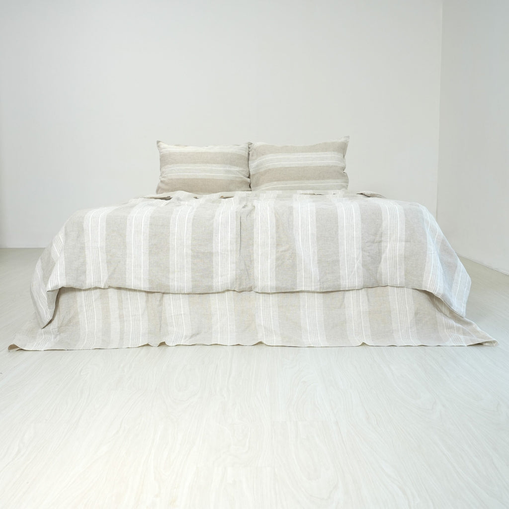 Big Striped French Linen Duvet Cover+2 Pillowcases Set - Yarn Dyeing 61