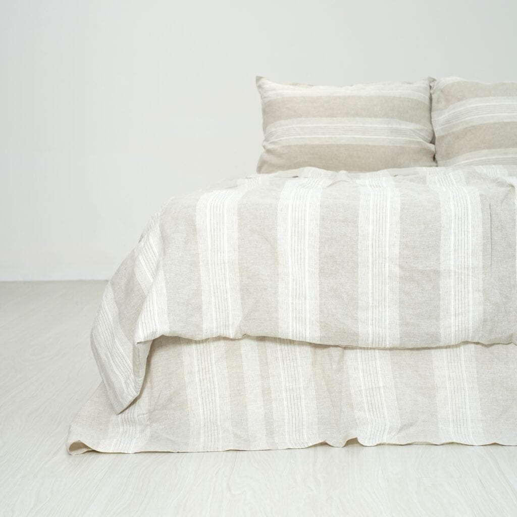 Big Striped French Linen Duvet Cover+2 Pillowcases Set - Yarn Dyeing 61
