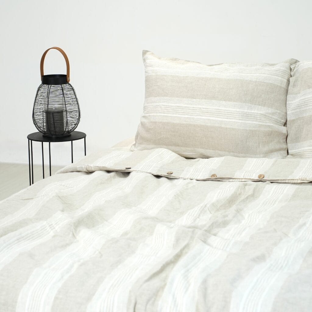 Big Striped French Linen Duvet Cover+2 Pillowcases Set - Yarn Dyeing 61
