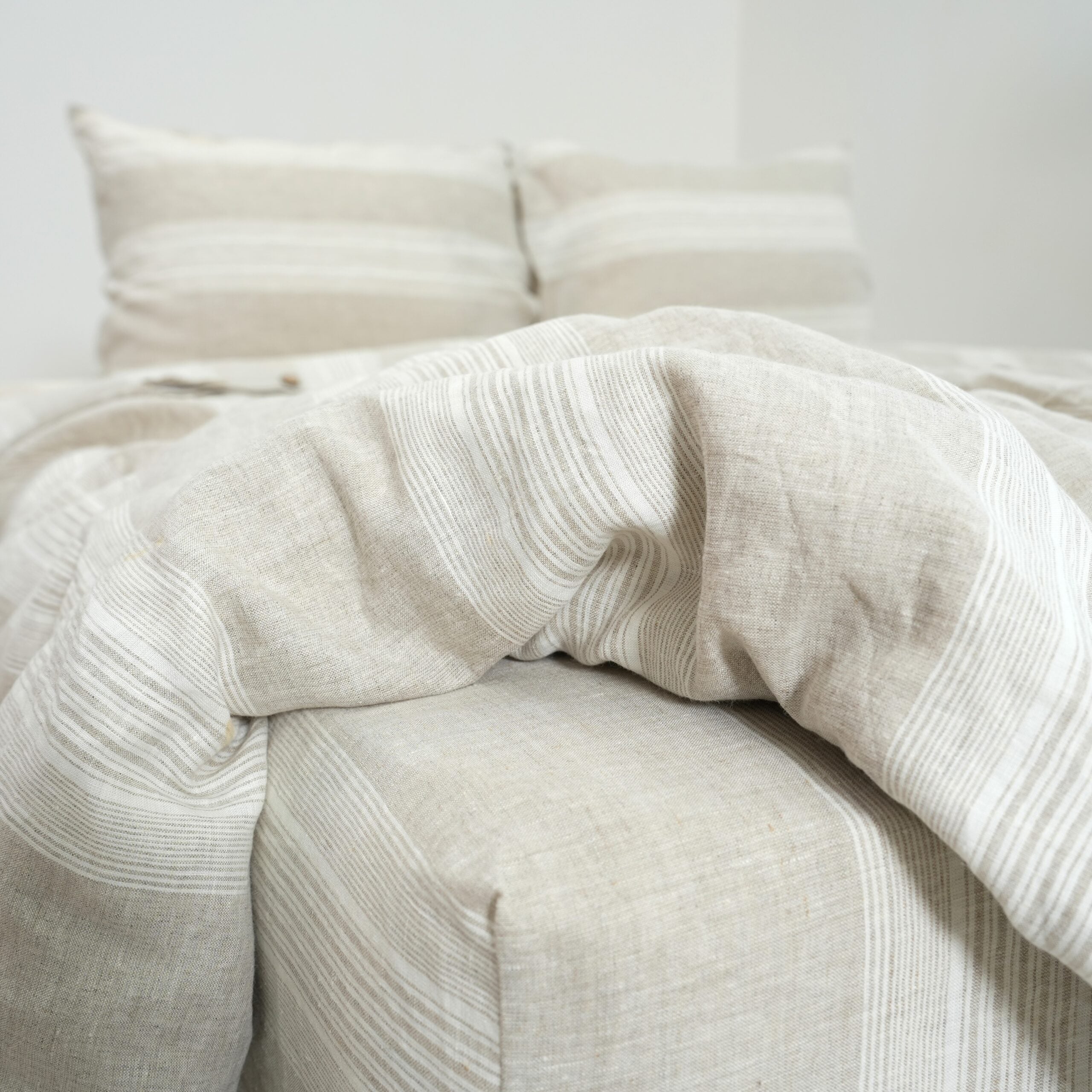 Big Striped French Linen Duvet Cover+2 Pillowcases Set - Yarn Dyeing 61