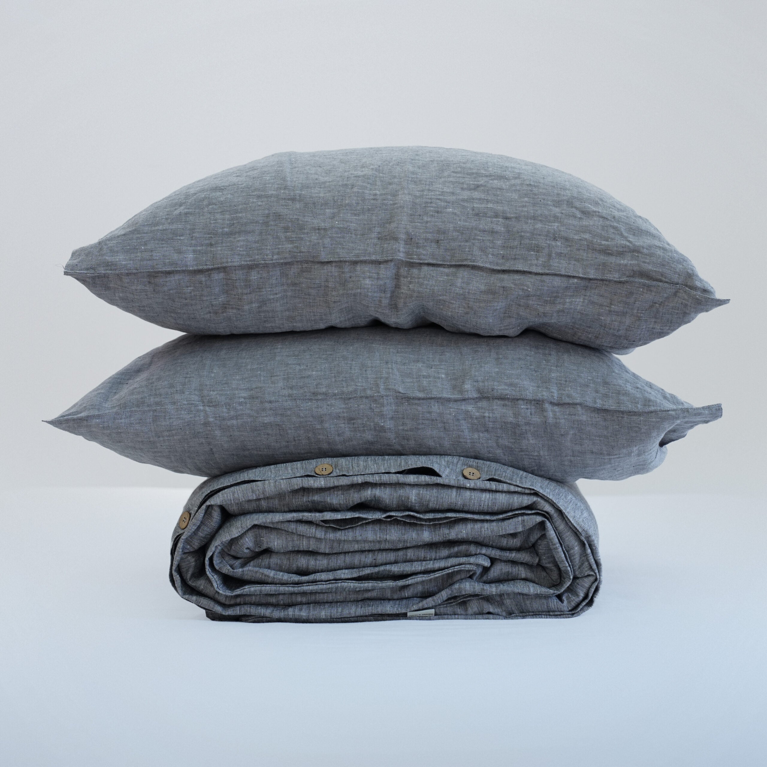 Gray French Linen Duvet Cover+2 Pillowcases Set | Yarn-Dyed | Handmade