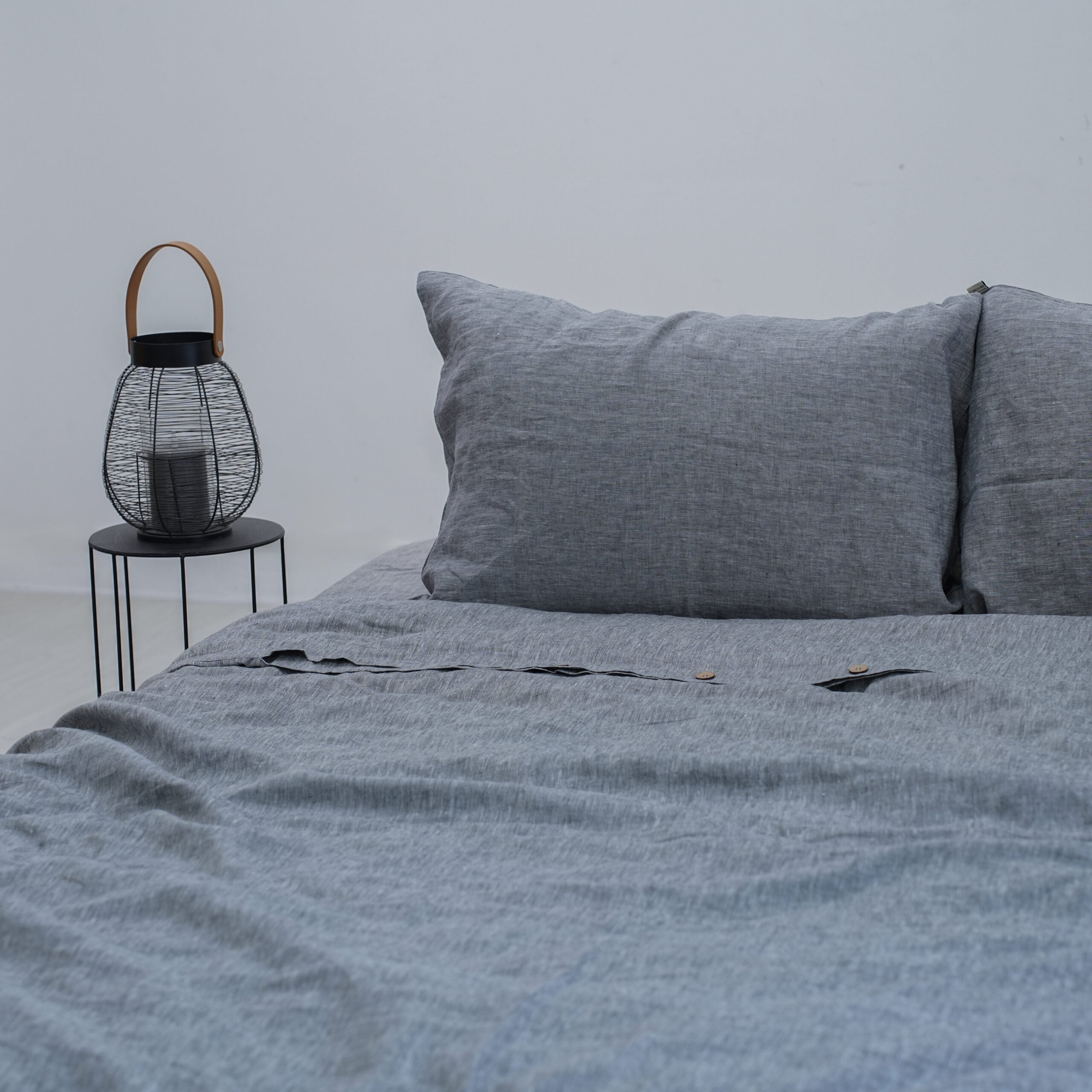 Gray French Linen Duvet Cover+2 Pillowcases Set | Yarn-Dyed | Handmade
