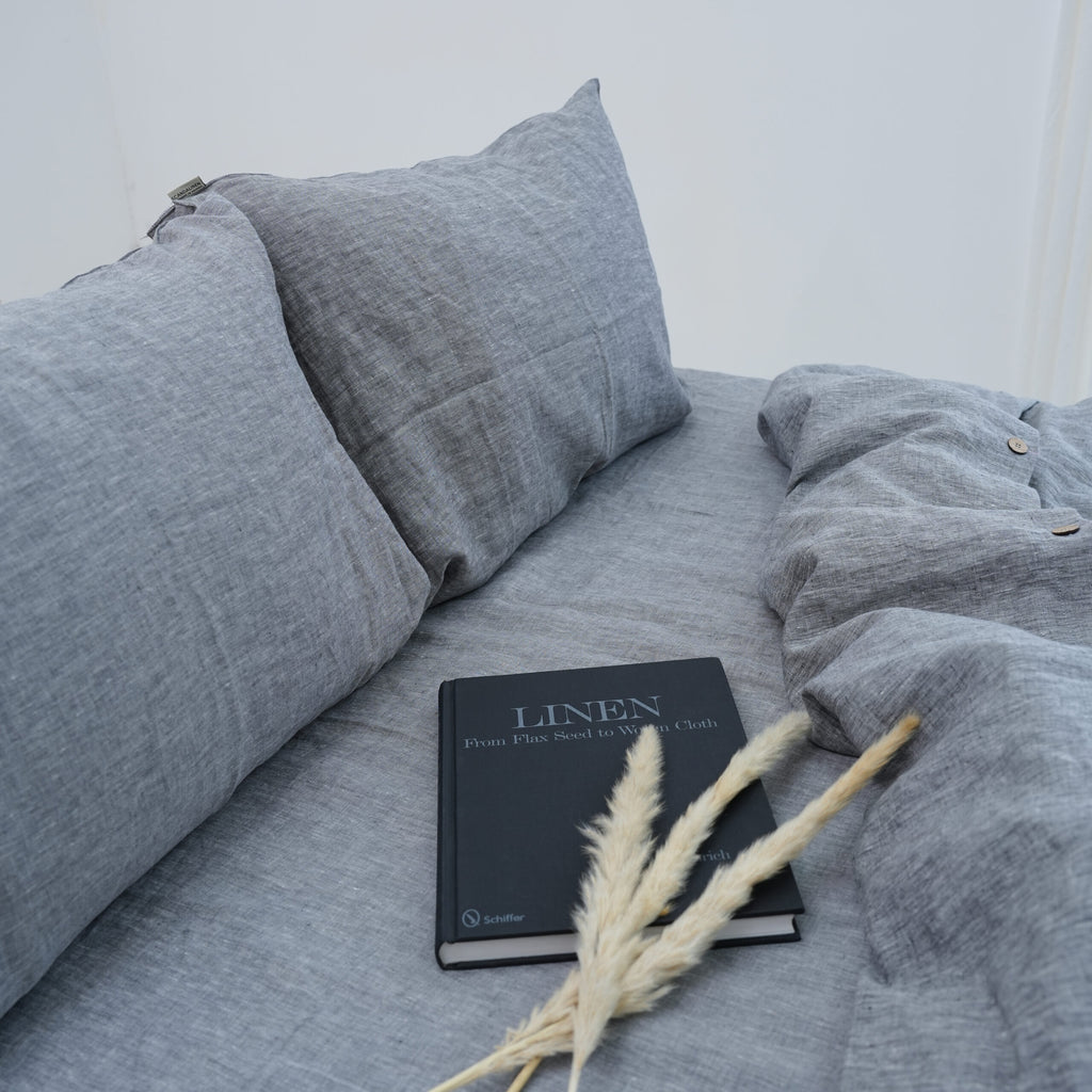 Gray French Linen Duvet Cover+2 Pillowcases Set | Yarn-Dyed | Handmade