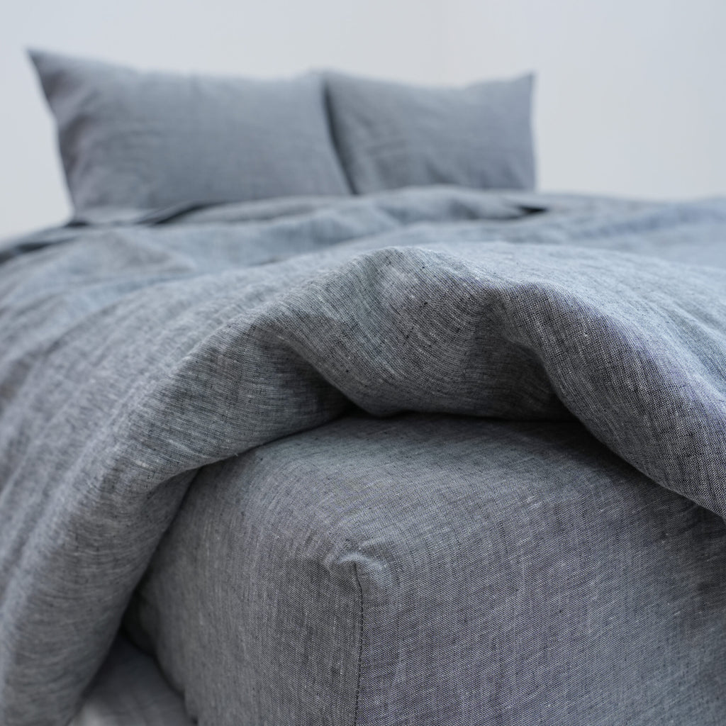 Gray French Linen Duvet Cover+2 Pillowcases Set | Yarn-Dyed | Handmade