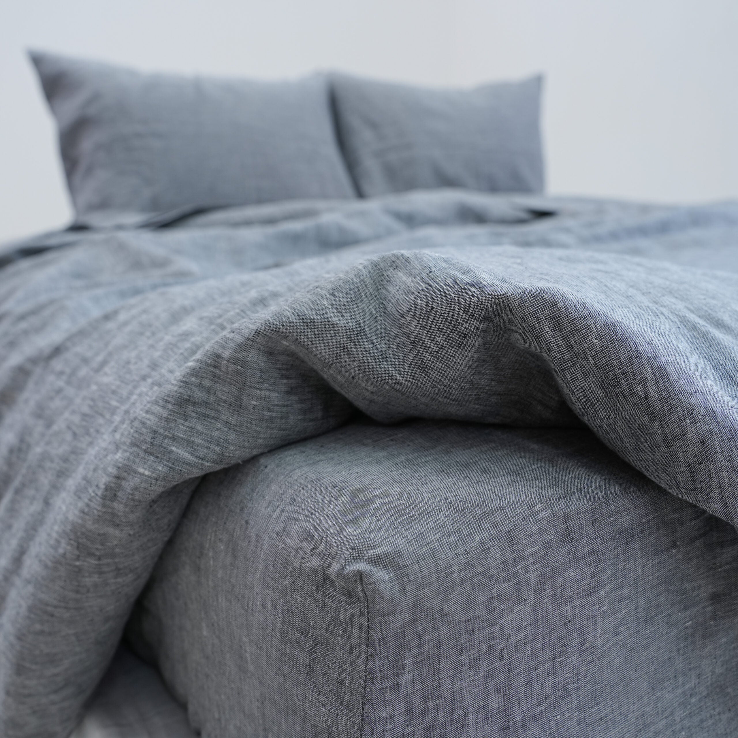 Gray French Linen Duvet Cover+2 Pillowcases Set | Yarn-Dyed | Handmade