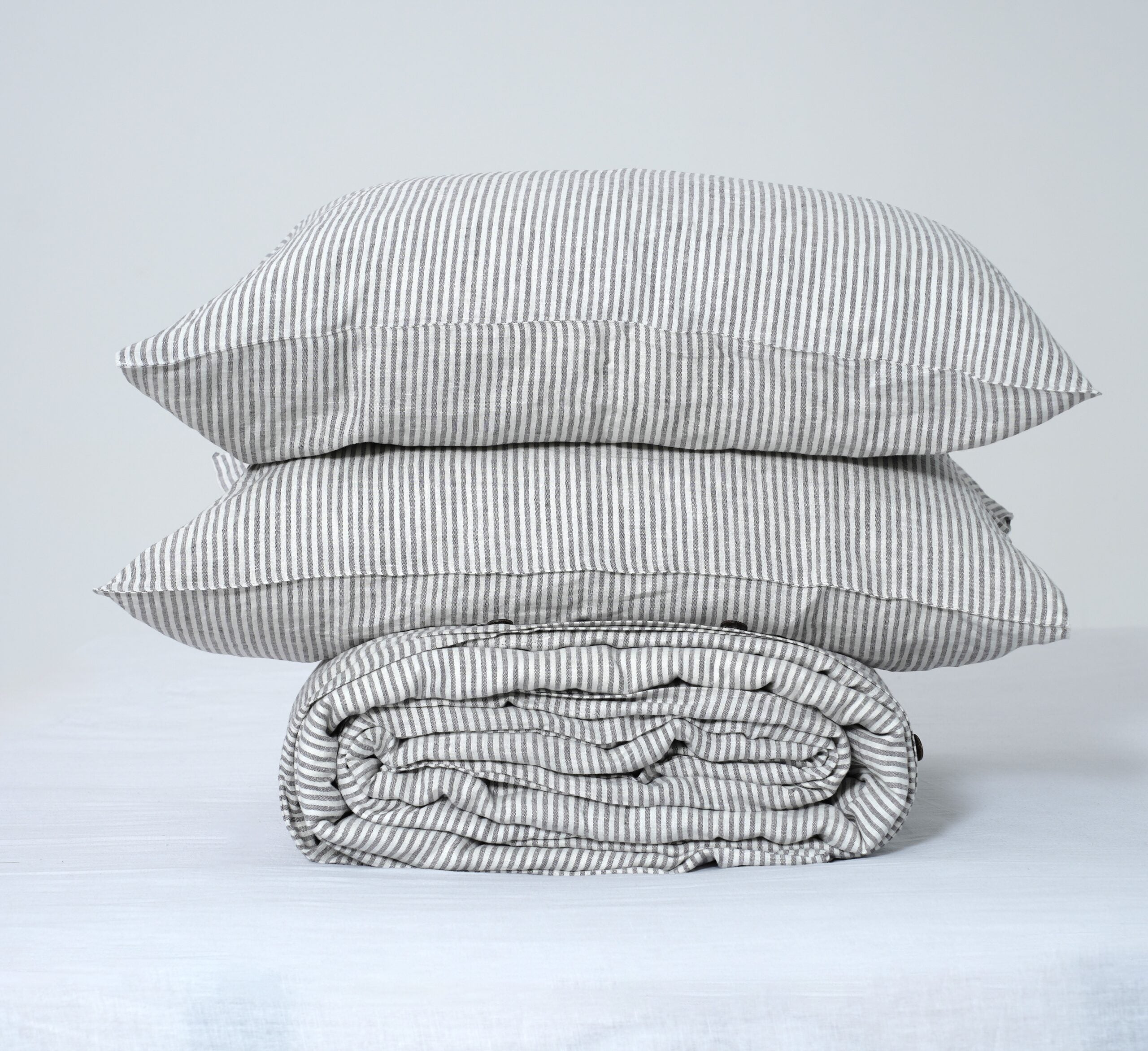 Grey Striped  French Linen Flat Sheet | 100% Linen Flat Sheet