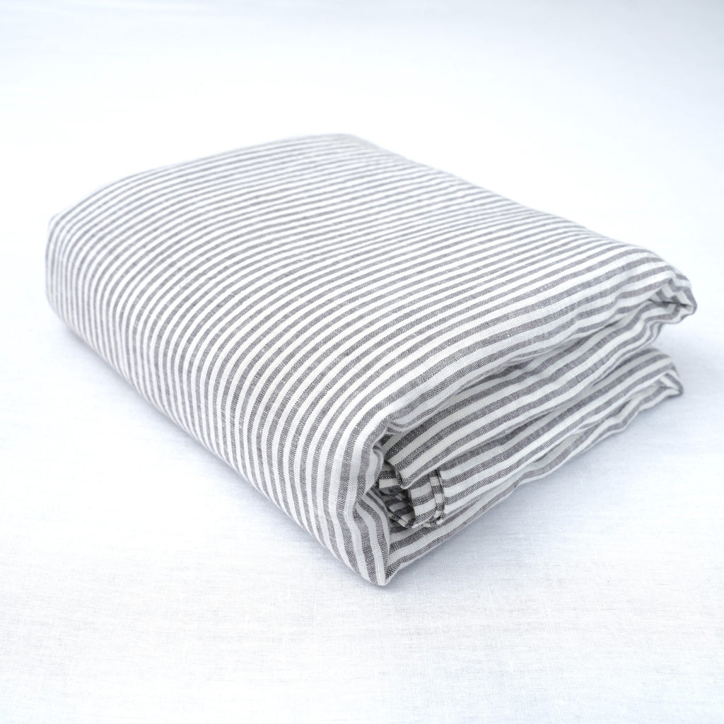 Grey striped French linen flat sheet, 100% European flax, stonewashed - SCANDALINEN