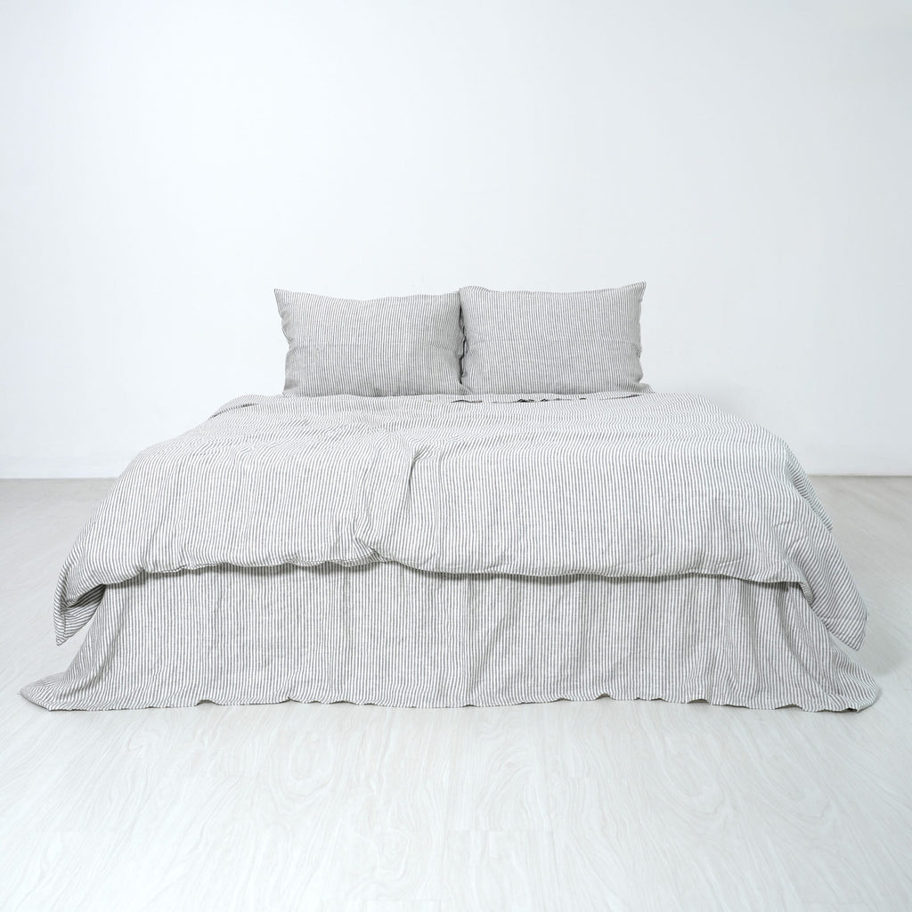 Grey Striped  French Linen Flat Sheet | 100% Linen Flat Sheet
