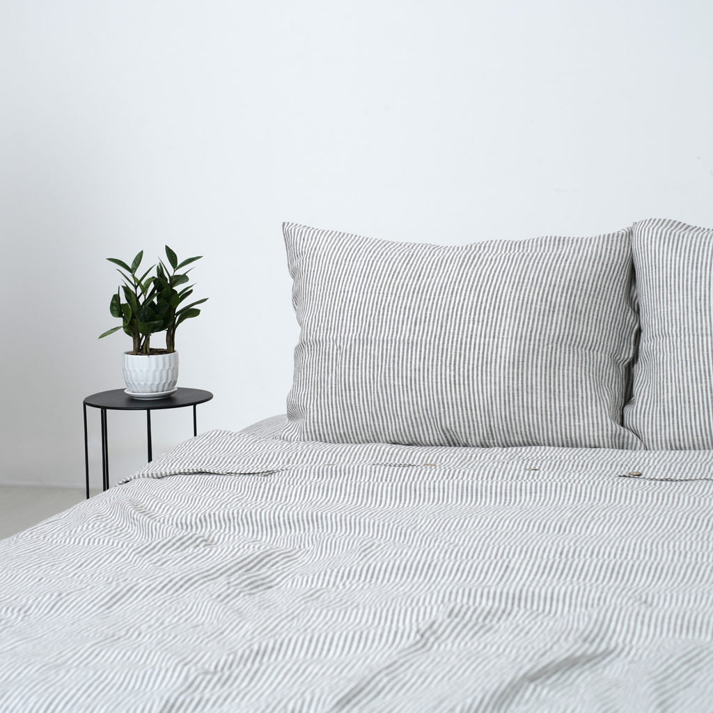 Striped French Linen Duvet Cover+2 Pillowcases Set - Yarn Dyeing 49